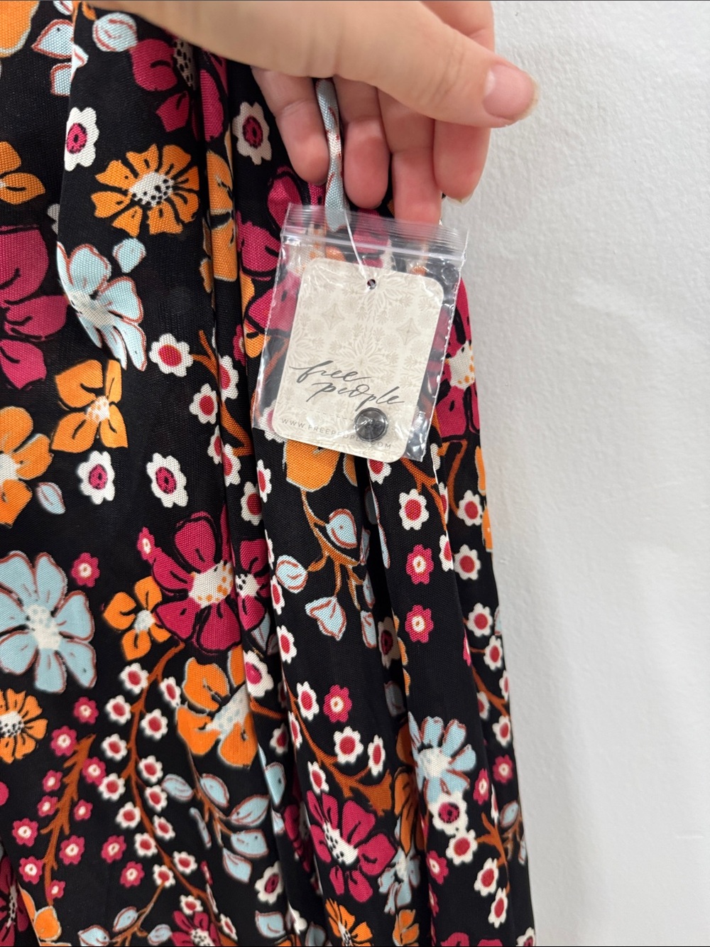Free People NEW black and orange floral oversized tunic long sleeve dress hippie - Picture 7 of 7